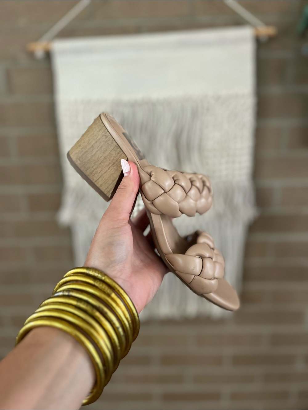 Dolce Vita Braided Double-Strap Block Heel Sandal in Beige
